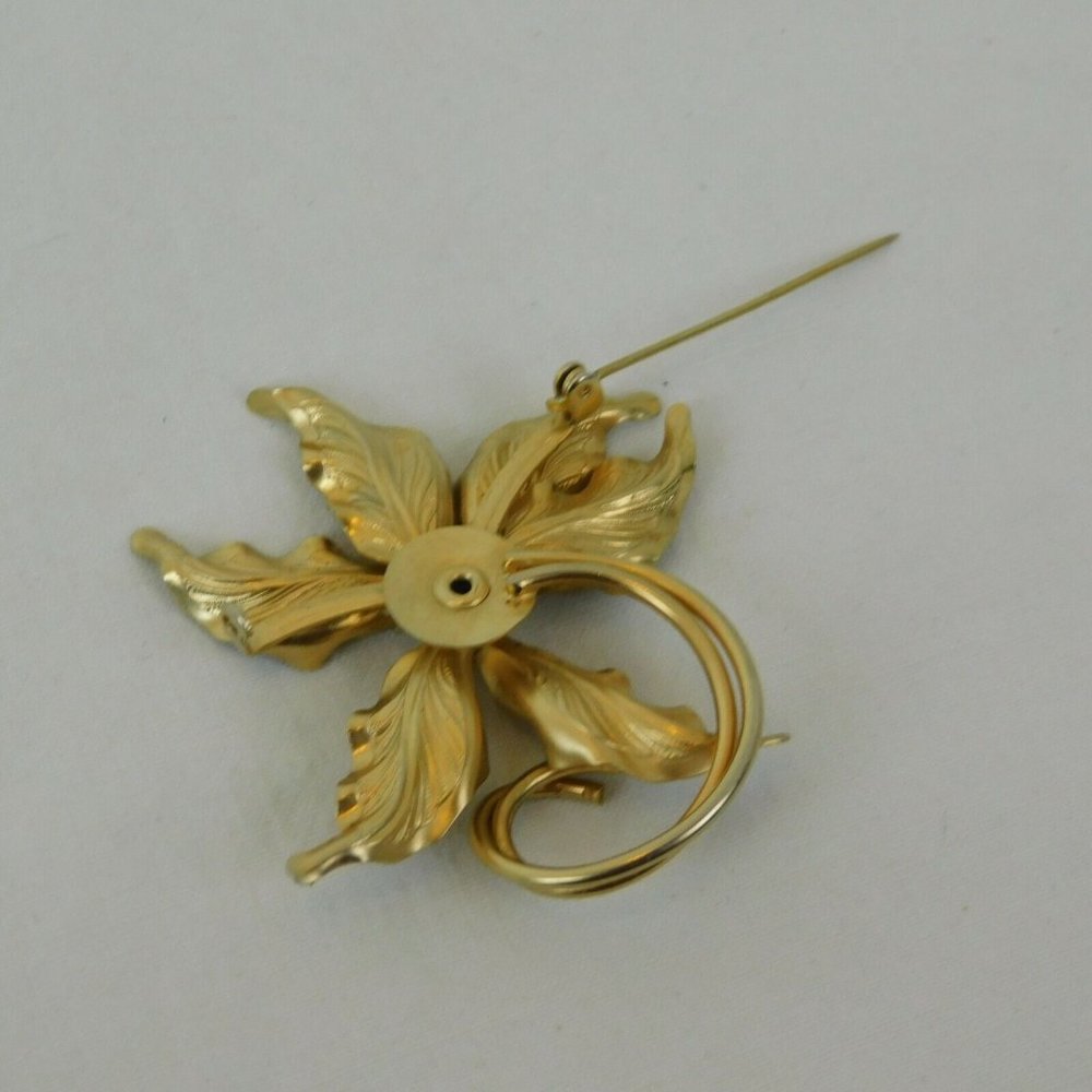 Lot of 4 Fashion Pin Brooches Gold Tone Leaf Flower Rhinestones Faux Pearls FLAW - Picture 7 of 9